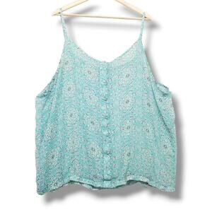 Torrid Sheer Cami Tank Top Womens 4X Plus‎ Turquoise White Floral